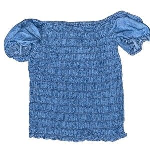 NWOT BDG URBAN OUTFITTERS Smocked Cottagecore Cap Sleeve Chambray Crop Top Small